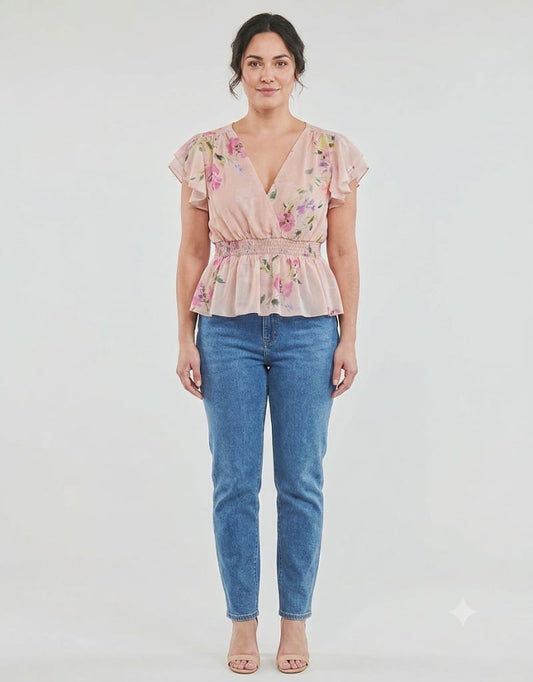 Blusa rosa estampada de gasa