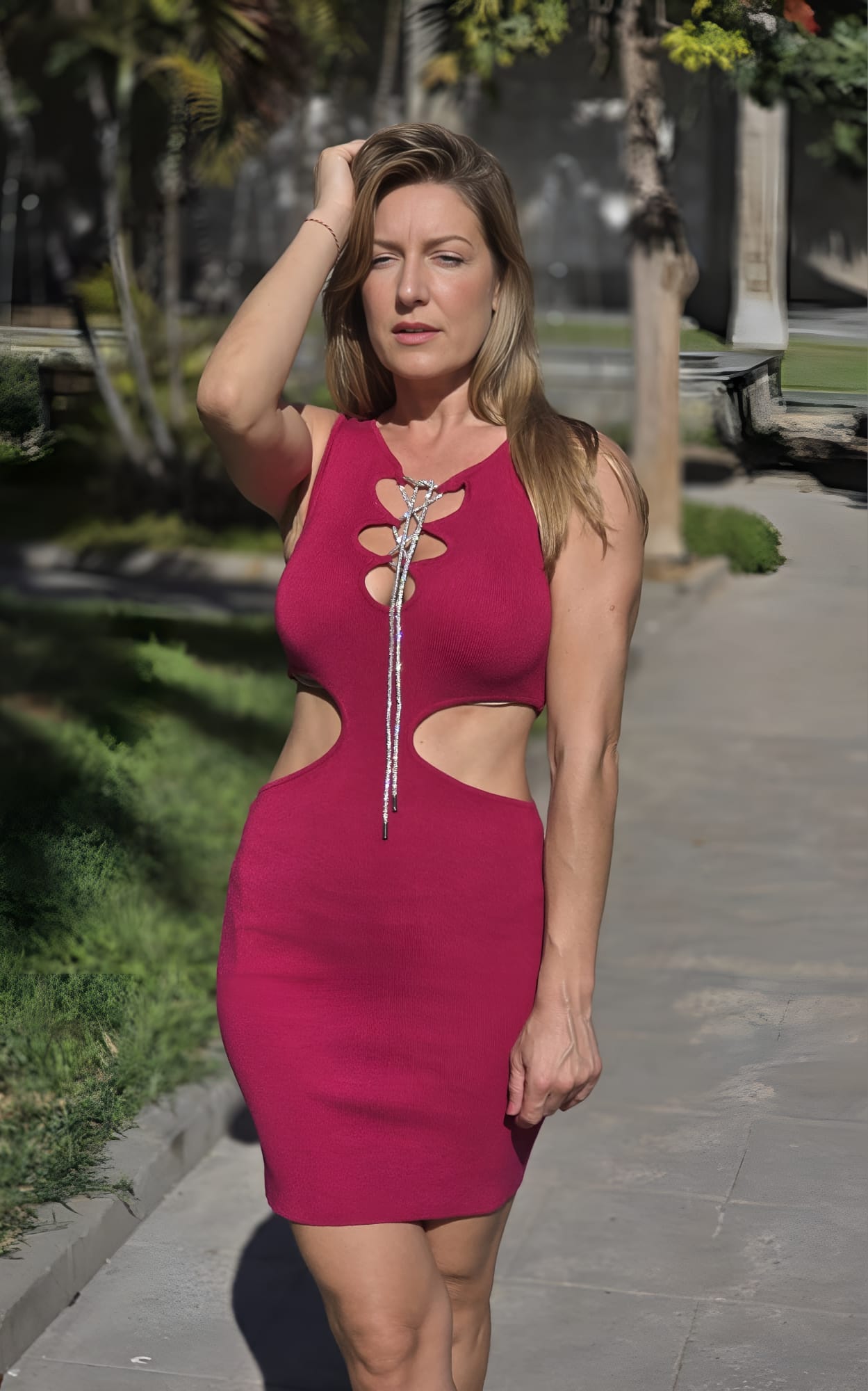 (con etiqueta) Vestido fucsia de punto
