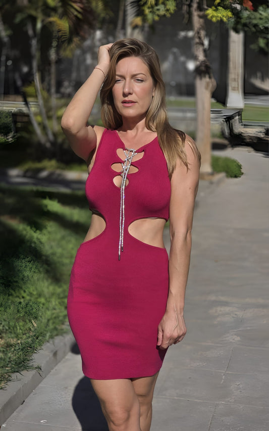 (con etiqueta) Vestido fucsia de punto